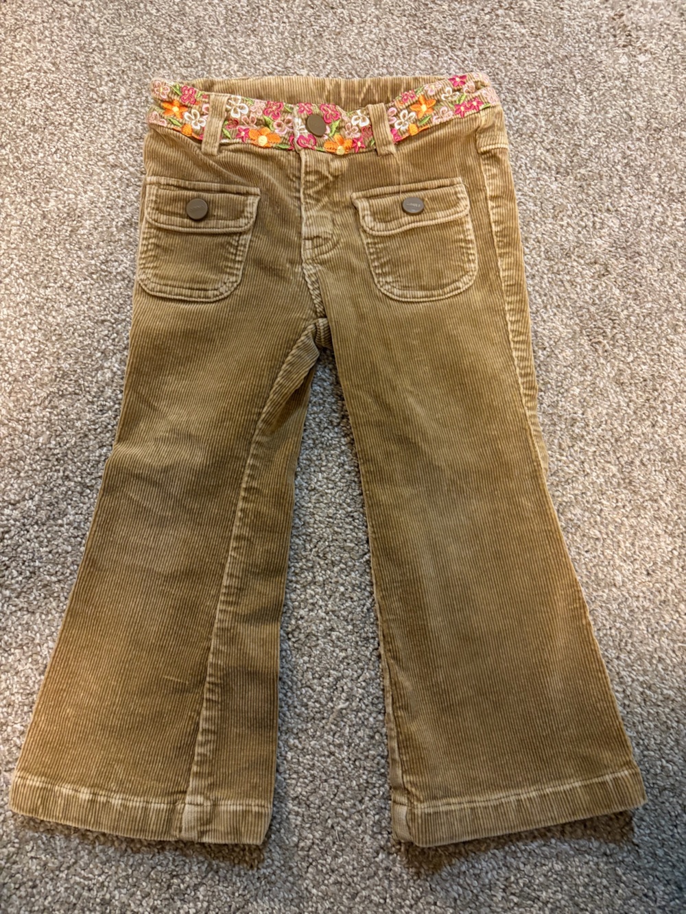 Embroidered Corduroy Jeans in Tan